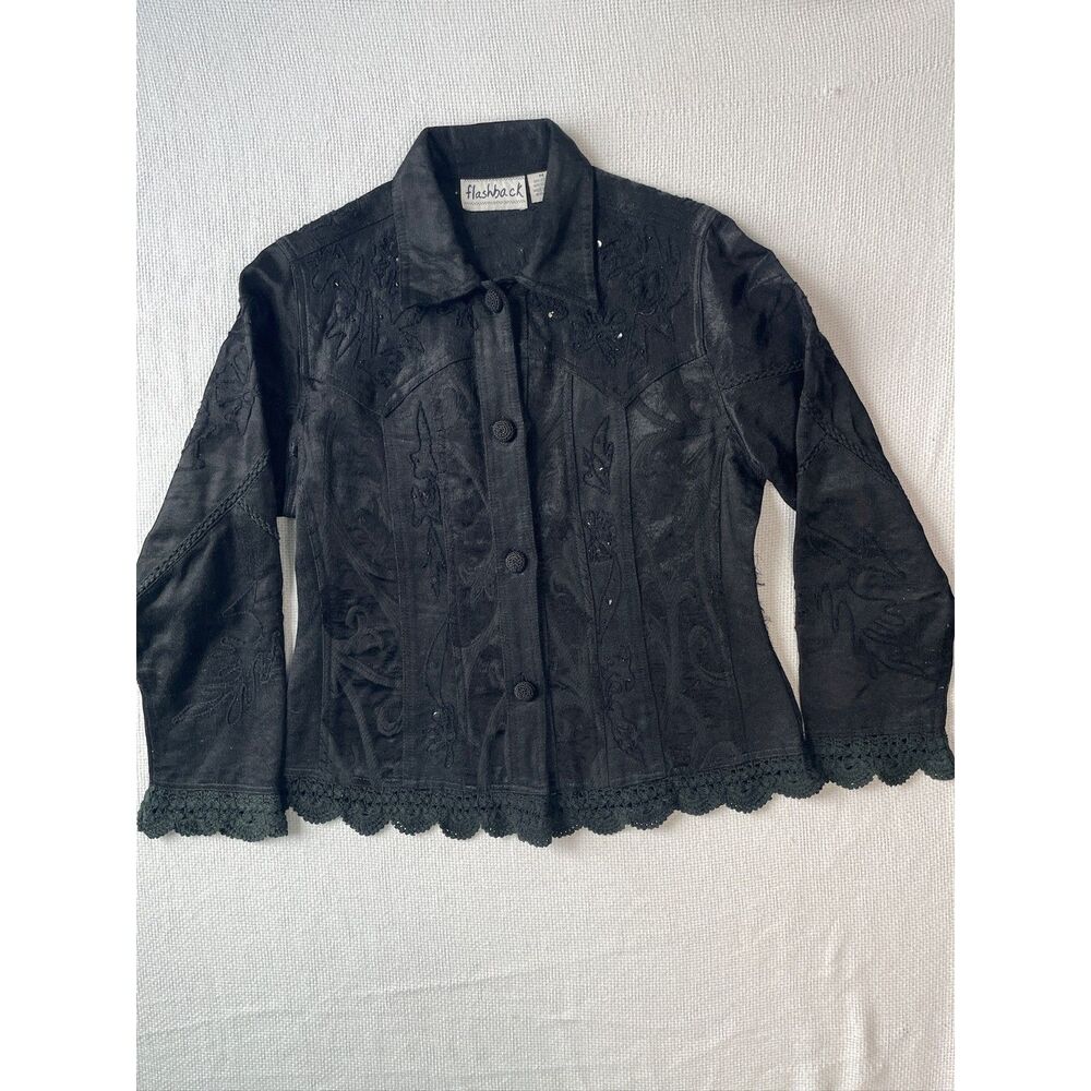 Flashback Black Embellished Jacket– Crochet Trim, Beaded & Embroidered Boho Chic